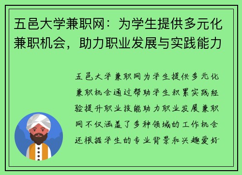 五邑大学兼职网：为学生提供多元化兼职机会，助力职业发展与实践能力提升