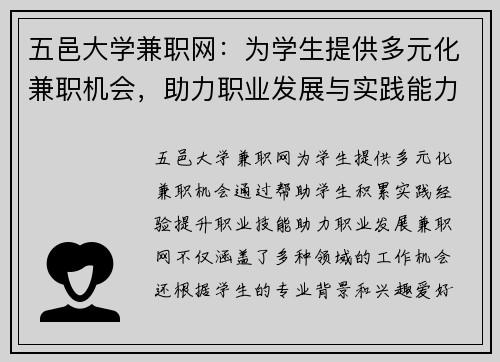 五邑大学兼职网：为学生提供多元化兼职机会，助力职业发展与实践能力提升