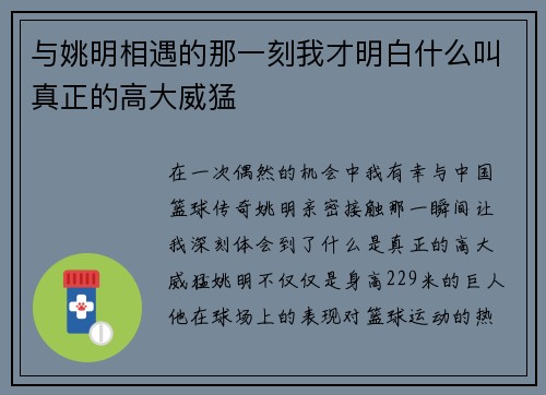 与姚明相遇的那一刻我才明白什么叫真正的高大威猛